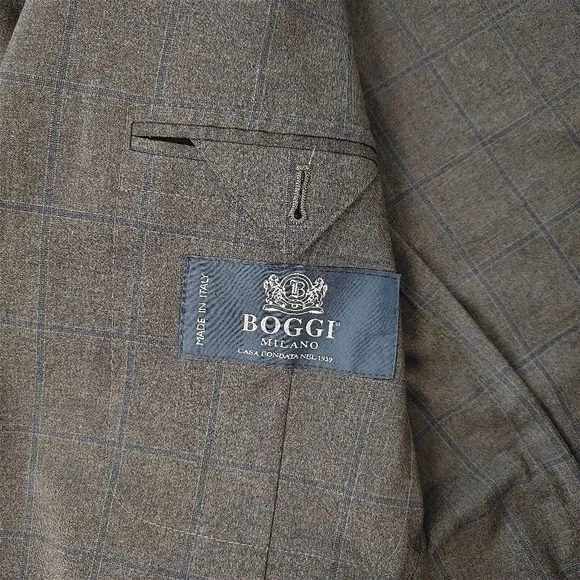 Boggi Blazer Men's 46R Gray Plaid Slim Fit‎ Italian Wool Windowpane